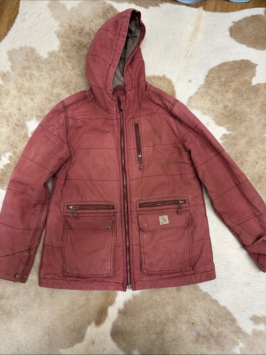 Carhartt Jackets & Blazers - Vintage Carhartt Rust Red Hooded Puffer Jacket